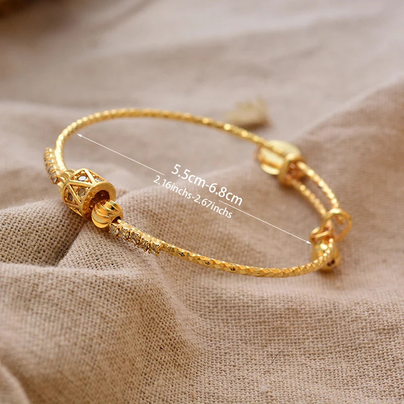 24K Gold Color Arabic Copper Bracelets for Women Men | Dubai Style Adjustable Openable Bangle | Hypoallergenic Unisex Fashion Je