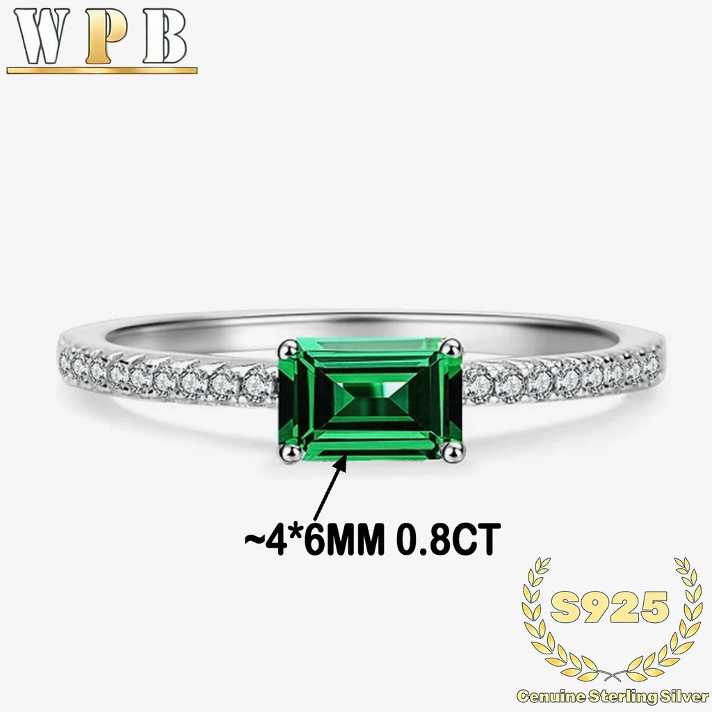 Genuine S925 Sterling Silver Elegant 0.8ct Emerald Cut Green Zircon Rings Dainty Stackable Fine Jewelry for Women Wedding Gift