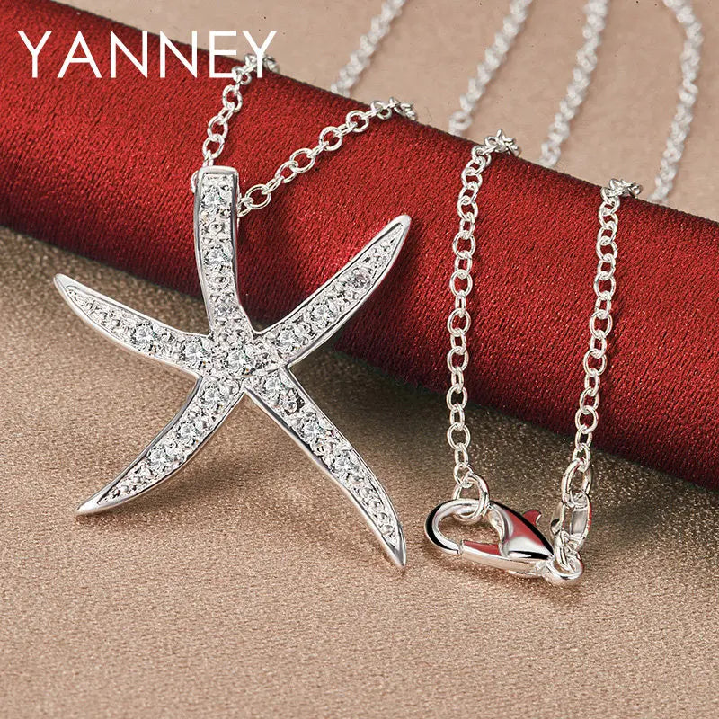 Fashion 925 Sterling Silver 16-30 Inches 30MM Starfish Zircon Necklace For Women Charm Jewelry Party Gift Wedding