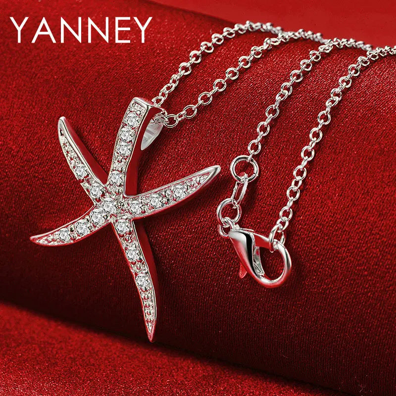 Fashion 925 Sterling Silver 16-30 Inches 30MM Starfish Zircon Necklace For Women Charm Jewelry Party Gift Wedding