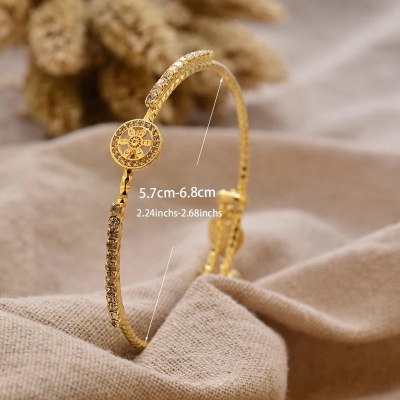 24K Gold Color Arabic Copper Bracelets for Women Men | Dubai Style Adjustable Openable Bangle | Hypoallergenic Unisex Fashion Je