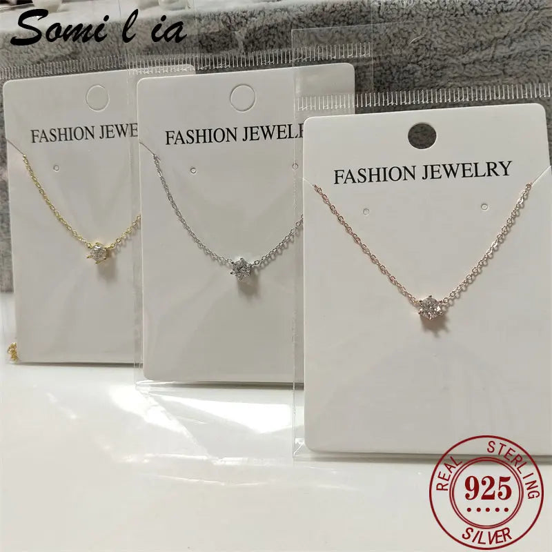 Somilia 925 Sterling Silver Necklace For Women 18K Rose gold Plated 5A Zircon Pendant Necklace Real Money Fine Jewelry Moms Gift