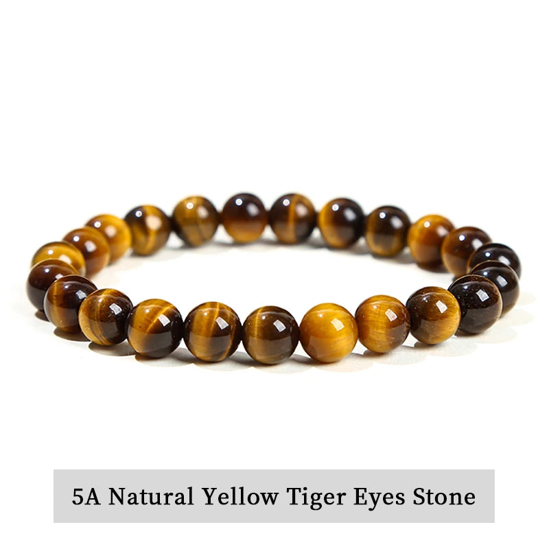 JD Natural Stone Beads Bracelet Amethyst Tiger Eye Crystal Quartz Agate Gem Beads Bangles Women Men Reiki Healling Jewelry Gift