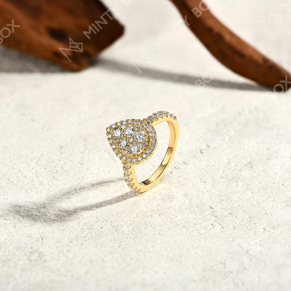 MINTYBOX S925 Sterling Silver Moissanite Engagement Halo Rings for Women 1.15ctw Lab Diamond Ring 18K Gold Plated Fine Jewelry