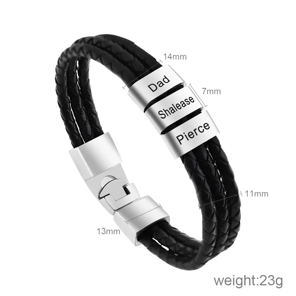 MaiLun Personalized Names Men Leather Bracelet Father's day Gift Customized gift for husband father