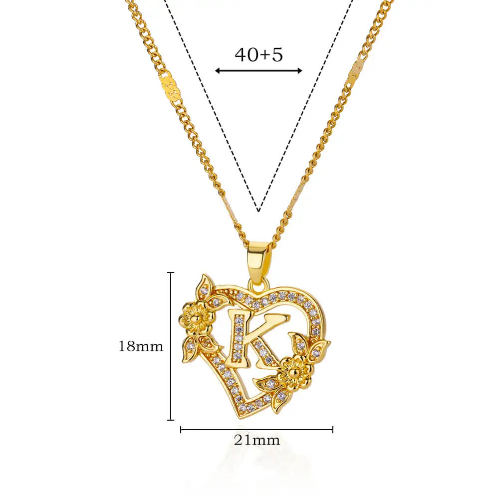 Flower Zircon Initial Heart Pendant Necklaces For Women 2024 Trend Stainless Steel Letter Necklaces Jewelry Best Friend Gifts