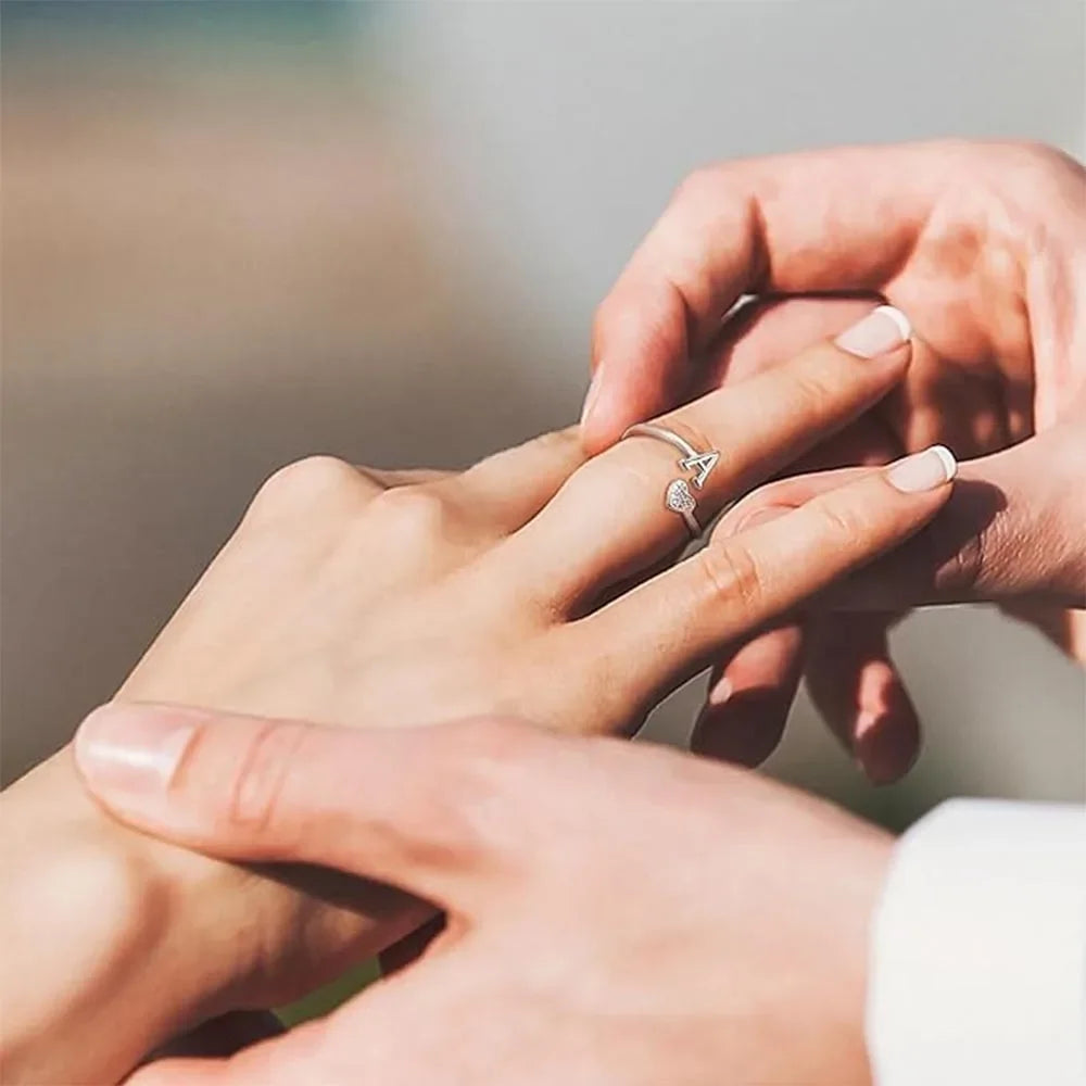 Fansilver Initial Rings 925 Sterling Silver Heart Initial Stackable Adjustable Ring Cute Heart Alphabet Rings Gift for Her