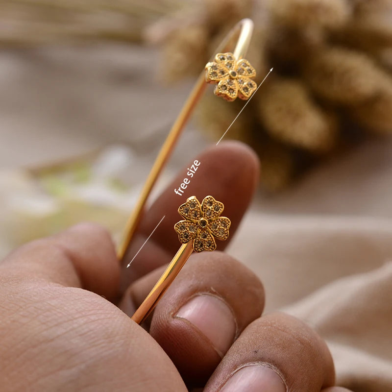 24K Gold Color Arabic Copper Bracelets for Women Men | Dubai Style Adjustable Openable Bangle | Hypoallergenic Unisex Fashion Je