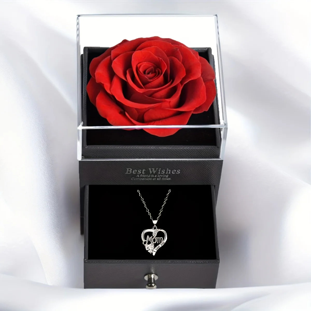 Red rose high-end jewelry gift box, MOM pendant necklace, suitable for Mother's Day, Thanksgiving, Christmas, Valentine's Day